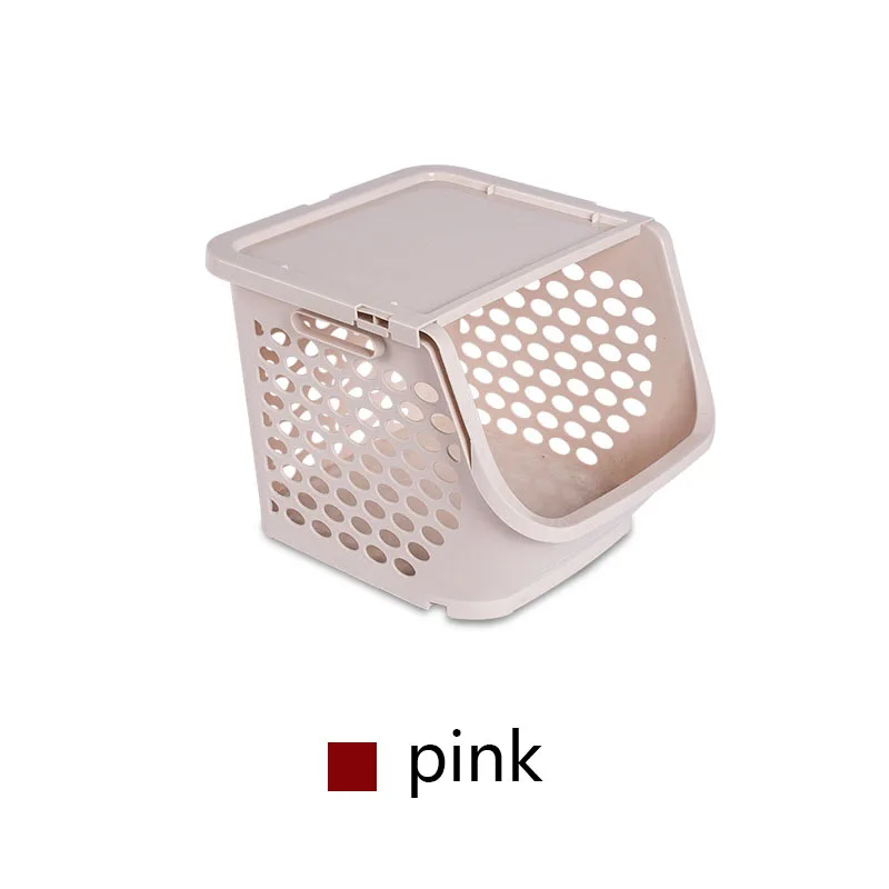 Multifunctional floor shelf large stackable kitchen plastic square lattice fruit and vegetable storage basket thickened
