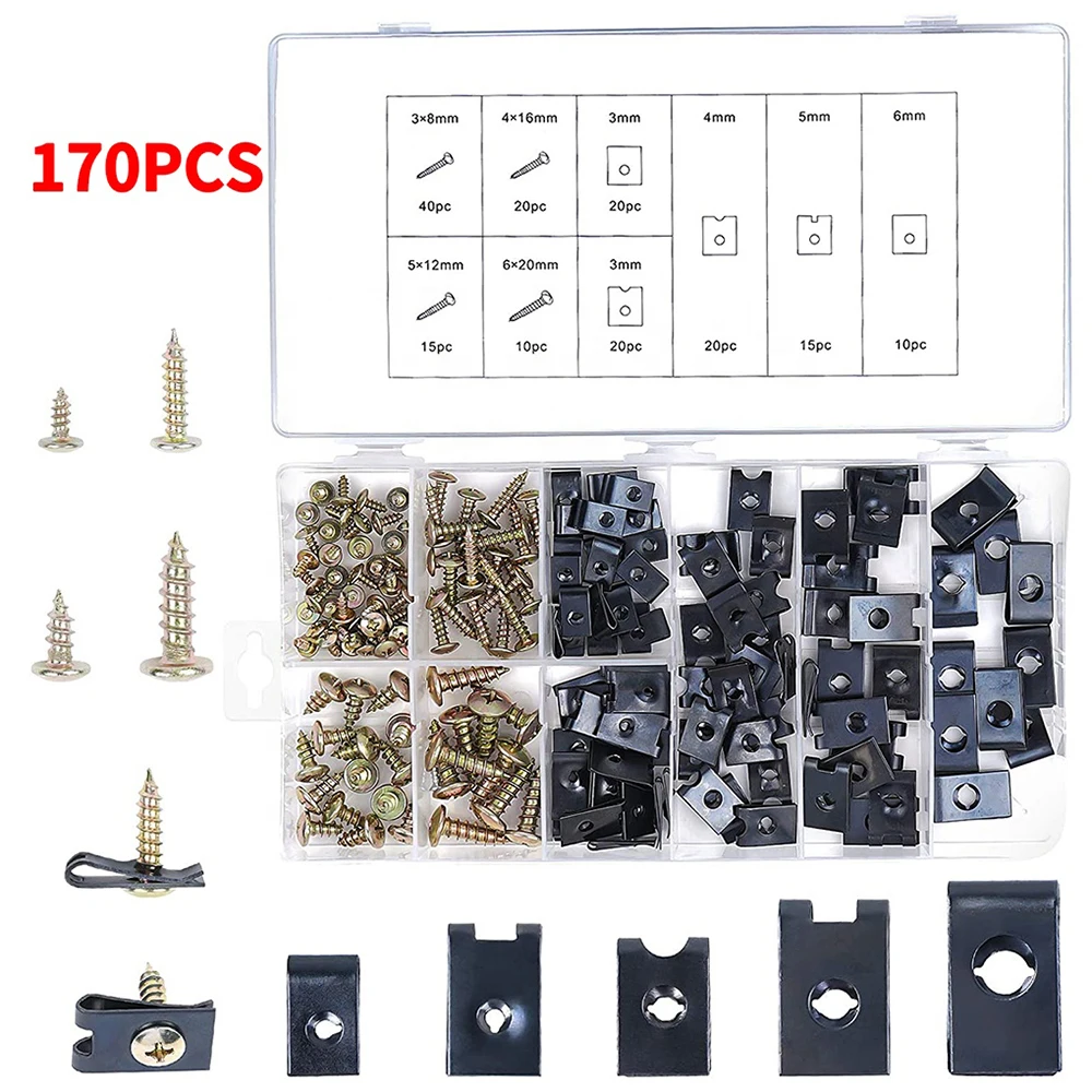#8 U-Style Clip-On Nuts – 30-Pack Black-Galvanized Spring Steel U-Type Fasteners For Panel Edges