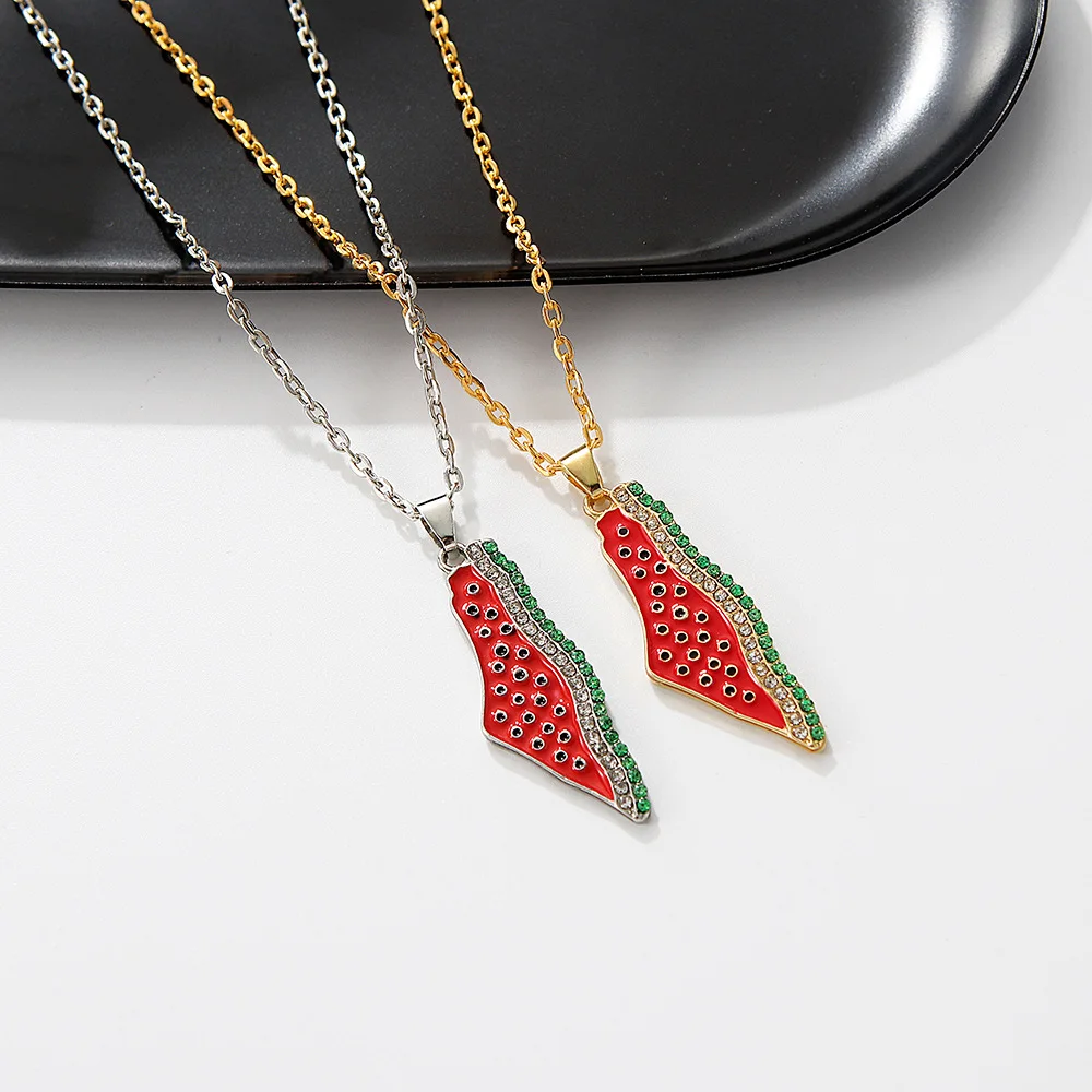 Collana Con Ciondolo Mappa Della Palestina E Scrittura Araba – In Acciaio Inossidabile – Disponibile In Argento, Nero E Oro – Gioiello Islamico Per Uomo E Donna YA5136 - 6