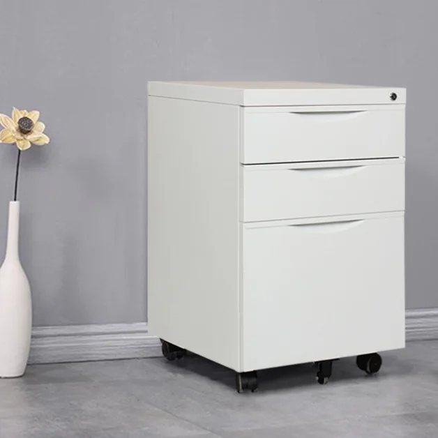 White Color File Cabinet Side Open 3 Drawers Metal Mobile Pedestal