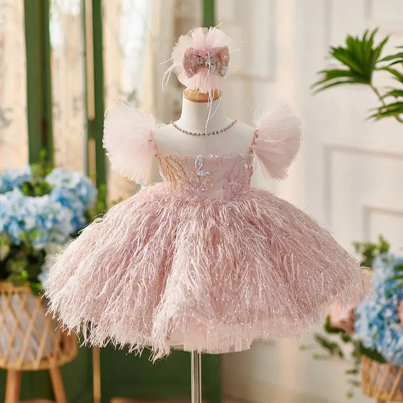 Costume Principessa Abito Principessa Tulle Bambina Con Fiore - Vestito Festa Matrimonio 2 Pezzi Tutu Con Fiore