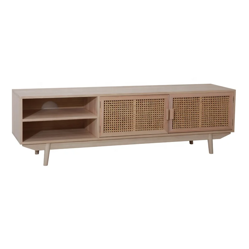 Modern nordic style living room furniture wood rattan storage TV stand