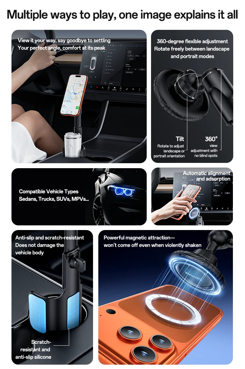 Yesido Phone Stand 360 Flexible Adjustment Anti-Slip Magnetic Phone Holder Car Cup Phone Holder C230
