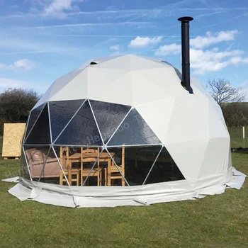 Steel Frame Outdoor Geodesic Camping Hotel Tent Eco Prefab Dome House With Bathroom in Cambodia