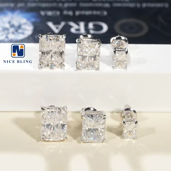 Factory Price Radiant cut Moissanite Diamond Studs 925 Sterling Silver Jewelry Hip Hop Fashion Earrings For Men And Women