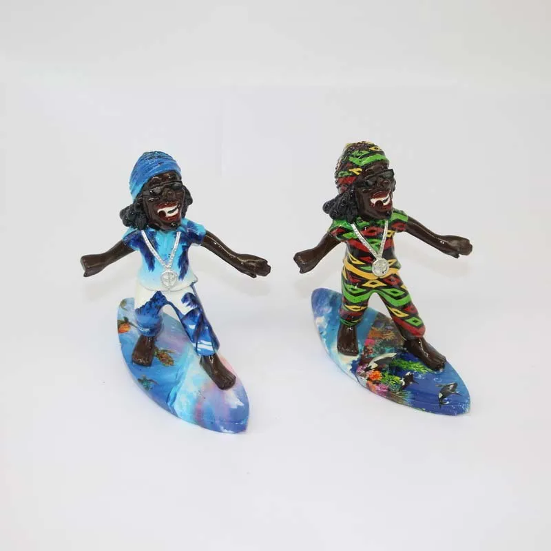 Ocean Print Resin Ornament Jamaica Beach Surfing Design Polyresin Statue Sculpture Rasta Figurine for Souvenir Gift 9.5/4.5