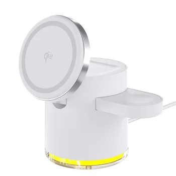 New Qi1  Qi2 Magnetic Three-in-One Wireless Folding Charger for Apple 15 20W Output Power Multifunction Integrated with Lamp