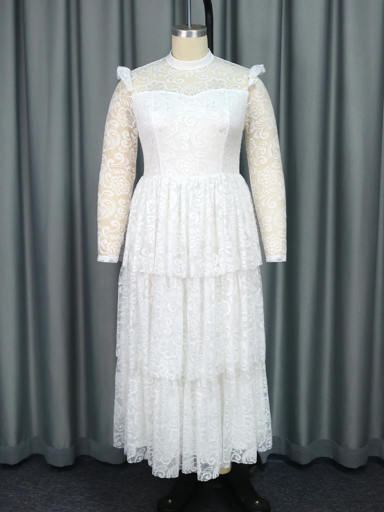 white lace grad dresses Lace Appliques Chic White Evening Dresses Long Sleeves Prom Dresses with Slit main image 0