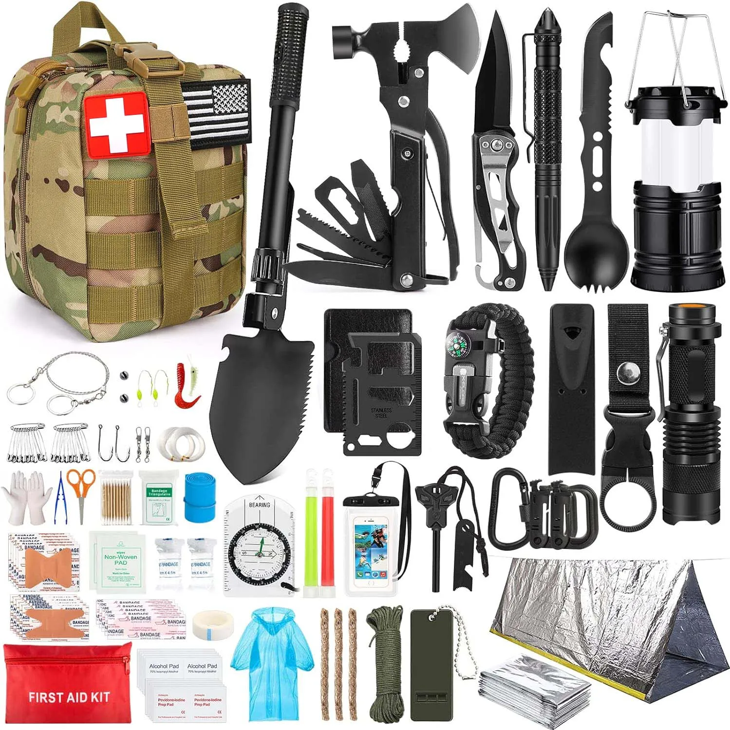 Amazon camping hiking accessories Survival Gear kit First Aid Kit with Molle Bag Emergency Kit for Earthquake Outdoor Hunting