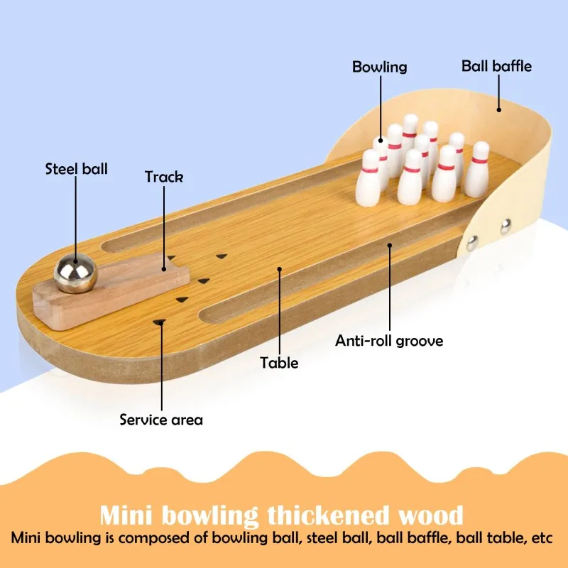 Mini Wood Tabletop Bowling Set for Home or Office Fun Desktop Game & Gag Gifts for Coworkers