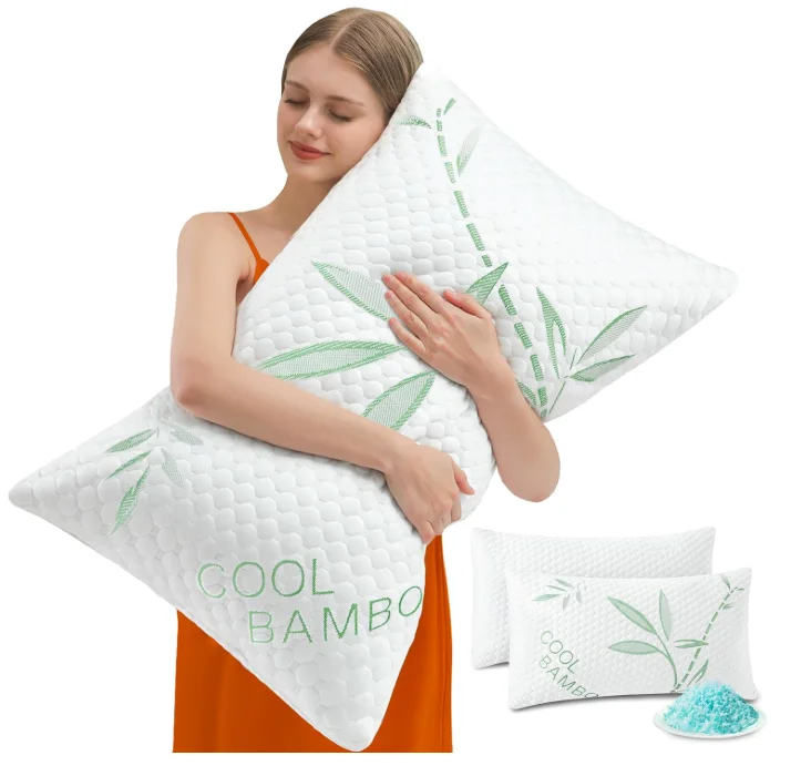 Super Soft 2 Pack Queen Size Bed Breathable Removable Cover Cool Adjustable Neck Memory Foam Bamboo Pillow for Side Sleeper