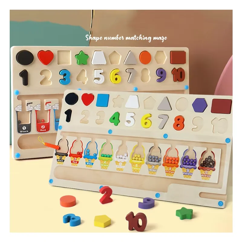 New Montessori Shaped Matching Building Blocks Educational Wooden Magnetic Color And Number Maze Wooden Magnet Puzzle