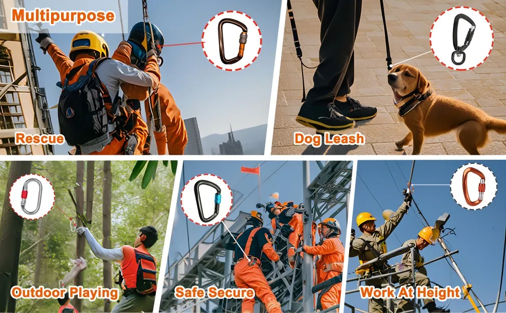 Promotional Keychains Carabiners 5KN Safety D Shape Aluminum Clip Heavy Duty Screw Locking Strap Hook Carabiner Double Locking