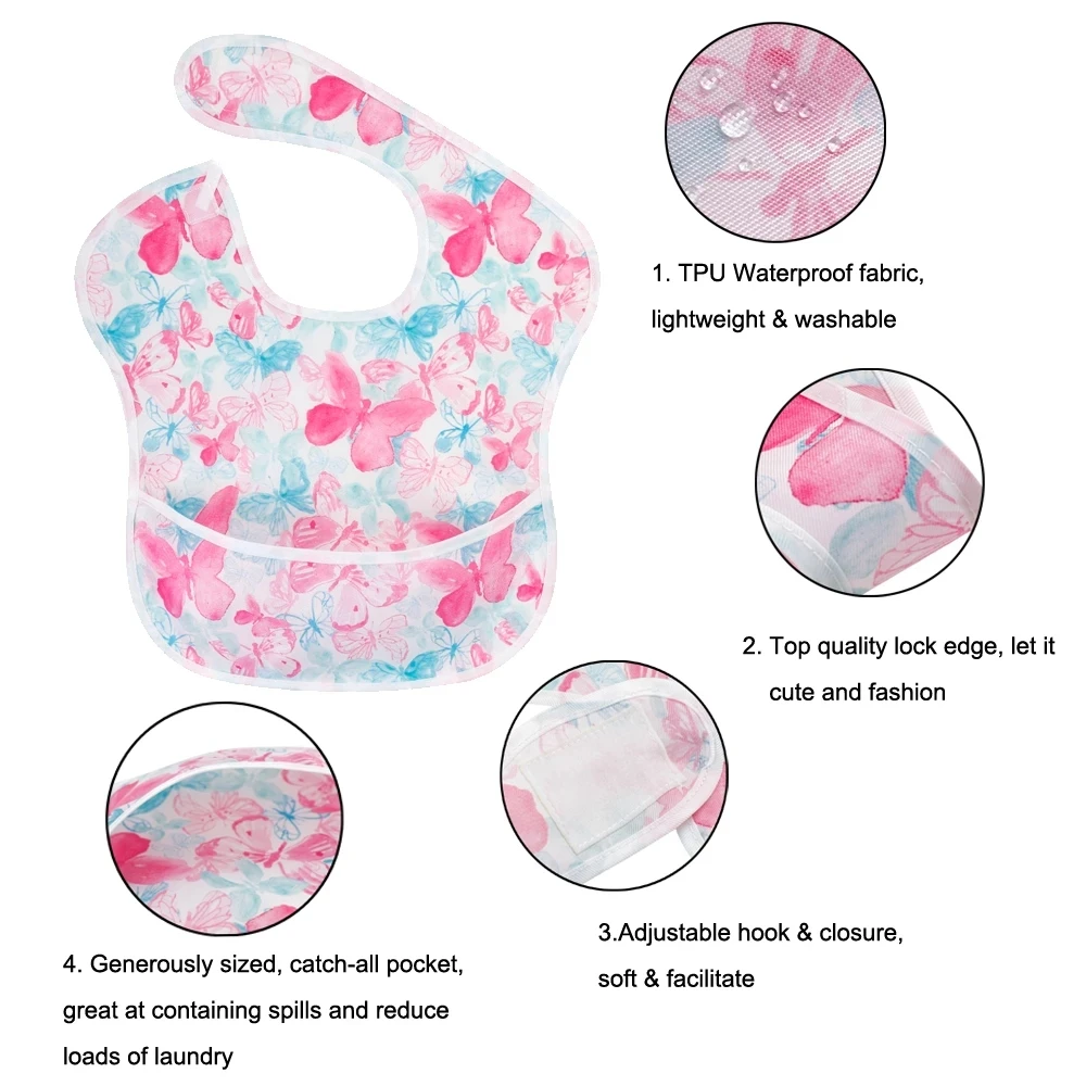 Cute Cartoon Print Infant Baby Feeding Bib Waterproof PUL Baby Bandana Bibs details