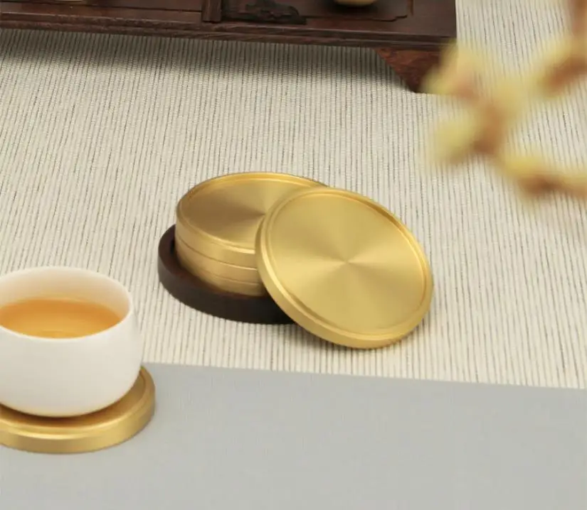 Luxury Coffee Tea Cup Mat Round Coaster Metal Gold Brass Drink Coaster