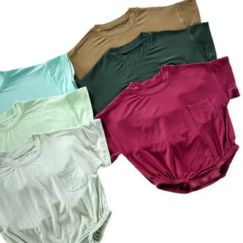 Baby Clothes Bamboo Fiber New Summer Thin Short Sleeve Solid Color Wrap Fart Unisex Crawling Clothes Breathable Onesie