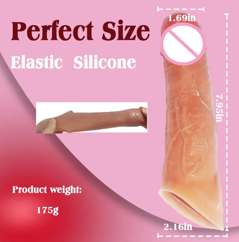 Remote Control Liquid Silicone Penis Sleeve Sex Toys for Men Wearable Realistic Vein & Shine Dildo Vibrator Sex Toys for Woman%