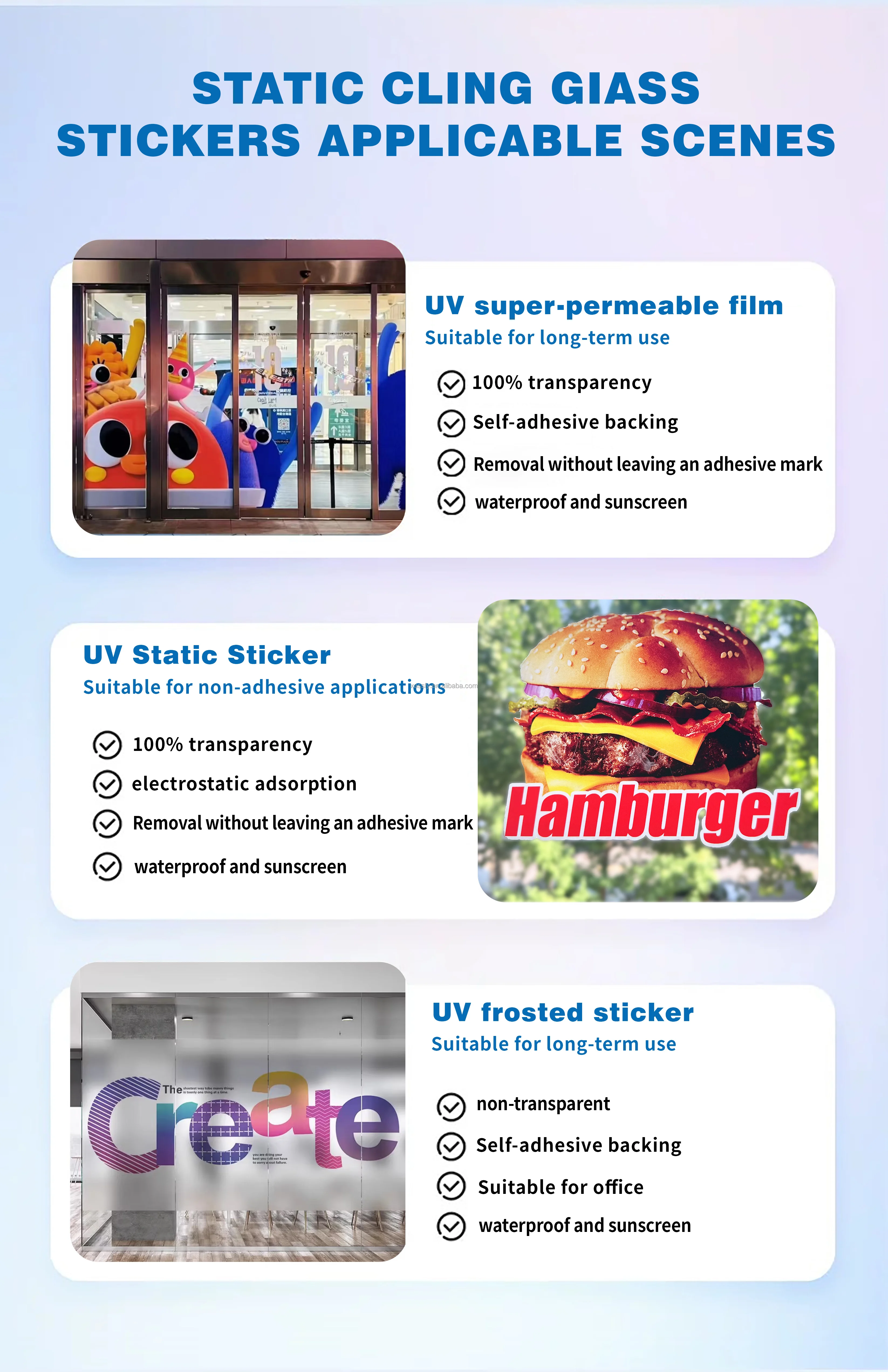 Custom Waterproof Window Static Cling Decal Sticker Removable Glass ...
