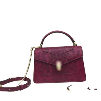 Premium Leather Ladies Chain Crossbody Bag Snake Print Evening Tote Fashionable Shoulder Bag