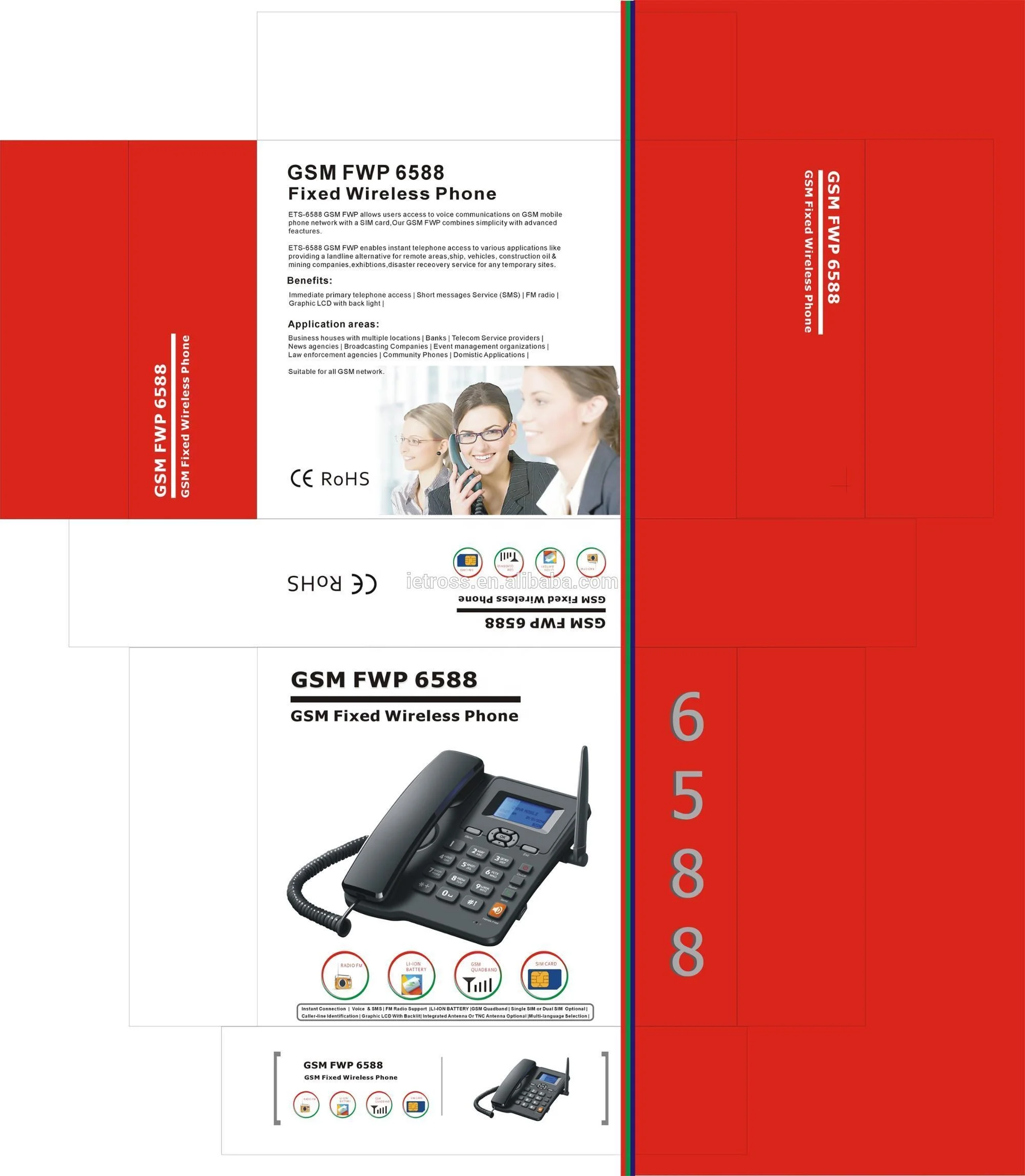 2SIM Low Cost Cordless Phone 6588 GSM FWP Fixed Wireless Phone With FM Radio