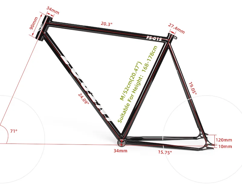 FM003  Fixed Gear Bike Frameset with Good Quality Paint Work Anti Rust