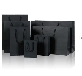 Black Kraft Gift Bag with Ribbon Custom Logo for Packaging Shipping and Promotion Made from Ivory Board and Cardboard