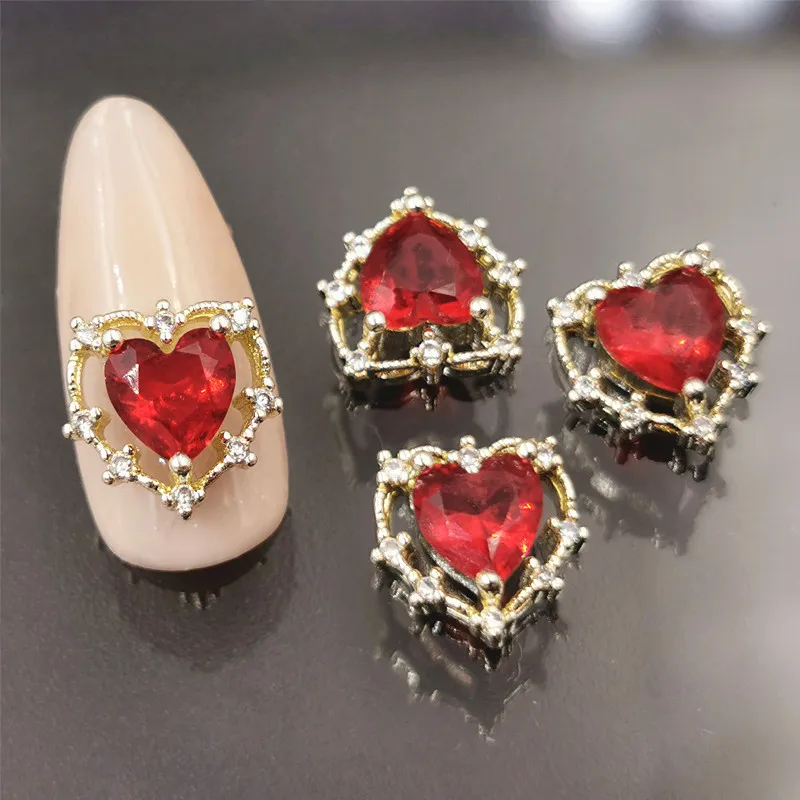 Valentine's Day Aurora Peach Heart Series Nail Art Charms Gold