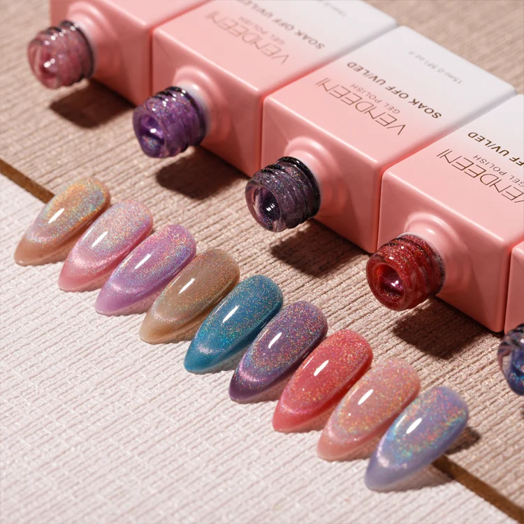 Vendeeni Rainbow Holographic Cat Eye Gel Soak Off Nail Gel Polish