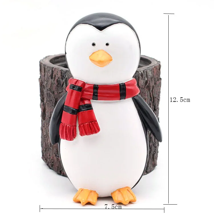 Custom Made Animal Shape  Penguin Pen Pot/ Flower Pot Desktop Ornament