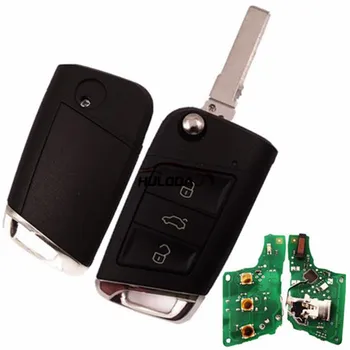 For VW  MQB platform 3 button Keyless flip remote key  with AES ID48 chip-434mhz & HU66 blade, used for T-Cross,  ect