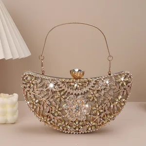 New Design Rhinestone Banquet Clutch Bling Bling Women Party Half Moon Shape Evening Bags Clutch