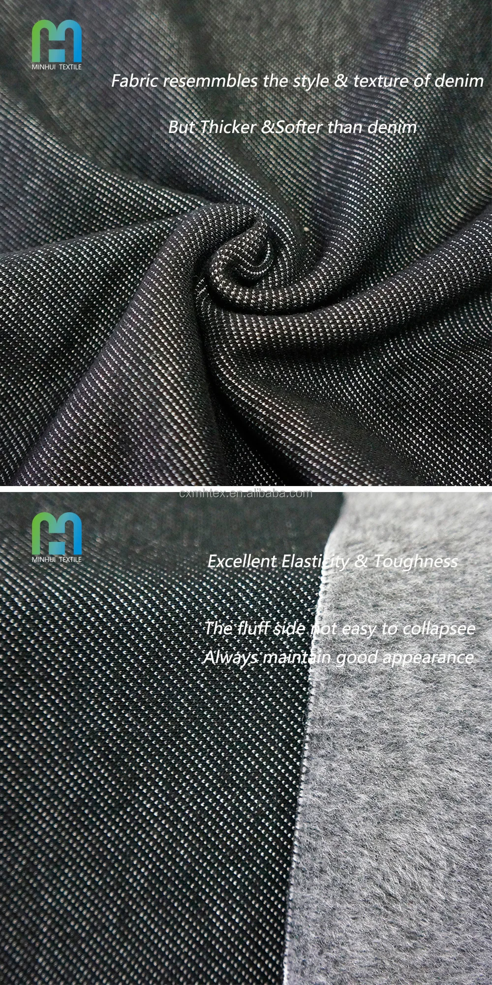 Microvelour Dig Winning Product 2024 Lateral Tensile Custom Denim Fabric Brushed Fleece ...