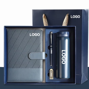 Custom Logo Business Luxury Agenda Planner Hard Cover A5 Notebook Office Diary Leather Journal Gift Set