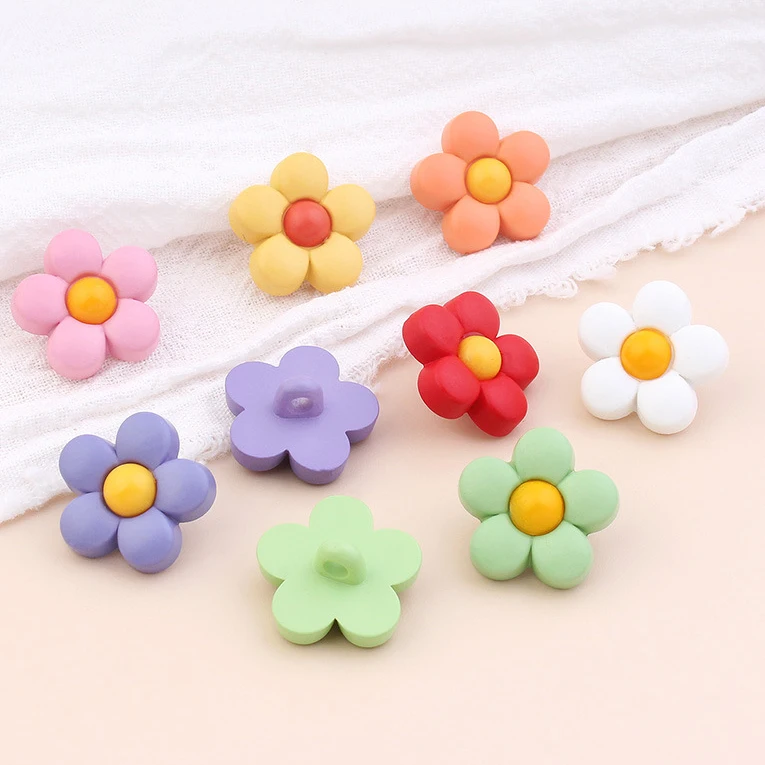 15mm 18mm Colorful Resin Floral Shape Decorative Flower Buttons For Kids Wear