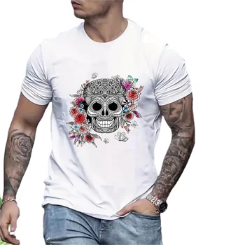 High Quality 3D Print 100% Polyester OEM Design Sublimation Hip Hop Skull T-Shirt for Casual Sports