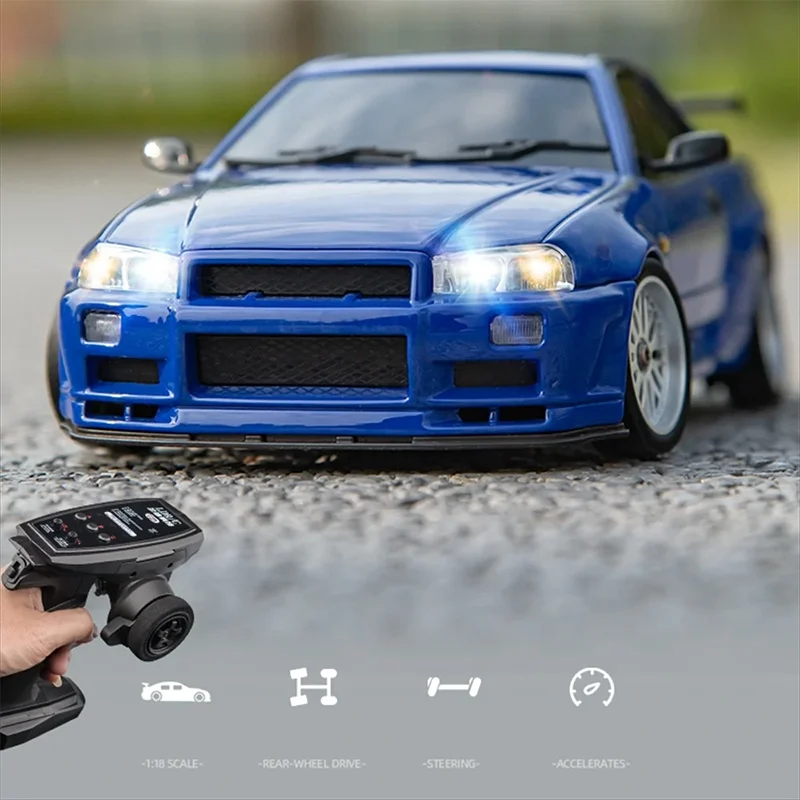 Precision Engineered LDRC 1899 NSX 1/18 Scale 2.4G RWD GTR R34 Drift RC Car With Gyro Lights and Alloy Body Drifting Model RTR