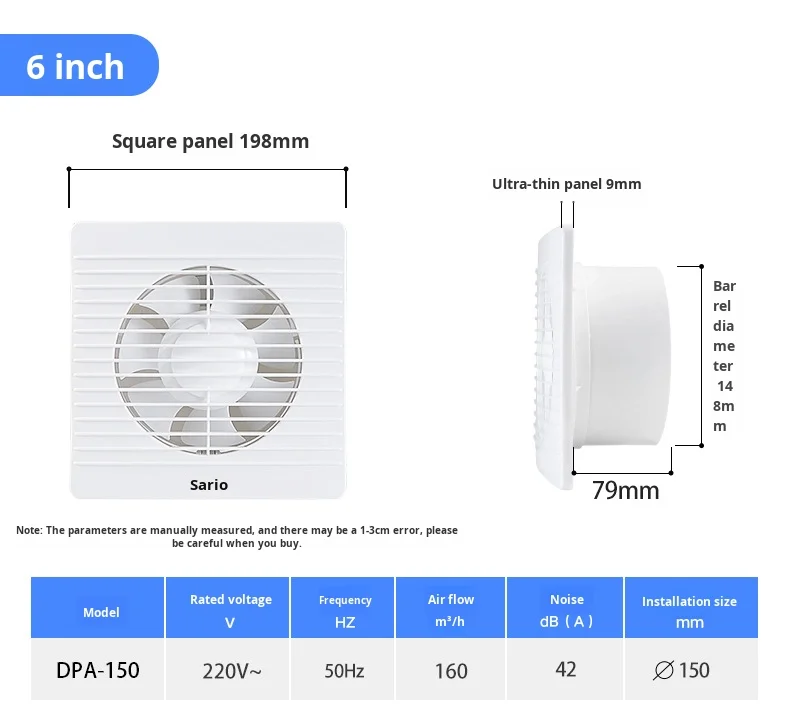 Axial Flow Ventilation Fan, 4inch, 6inch, 8inch, Plastic - detail 16