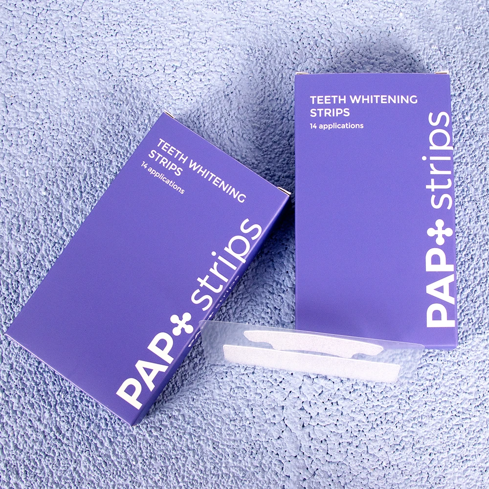 CE Approved Vegan Non Peroxide 28PCS PAP Sensitive Free Purple Teeth Whitening Strips Private Logo