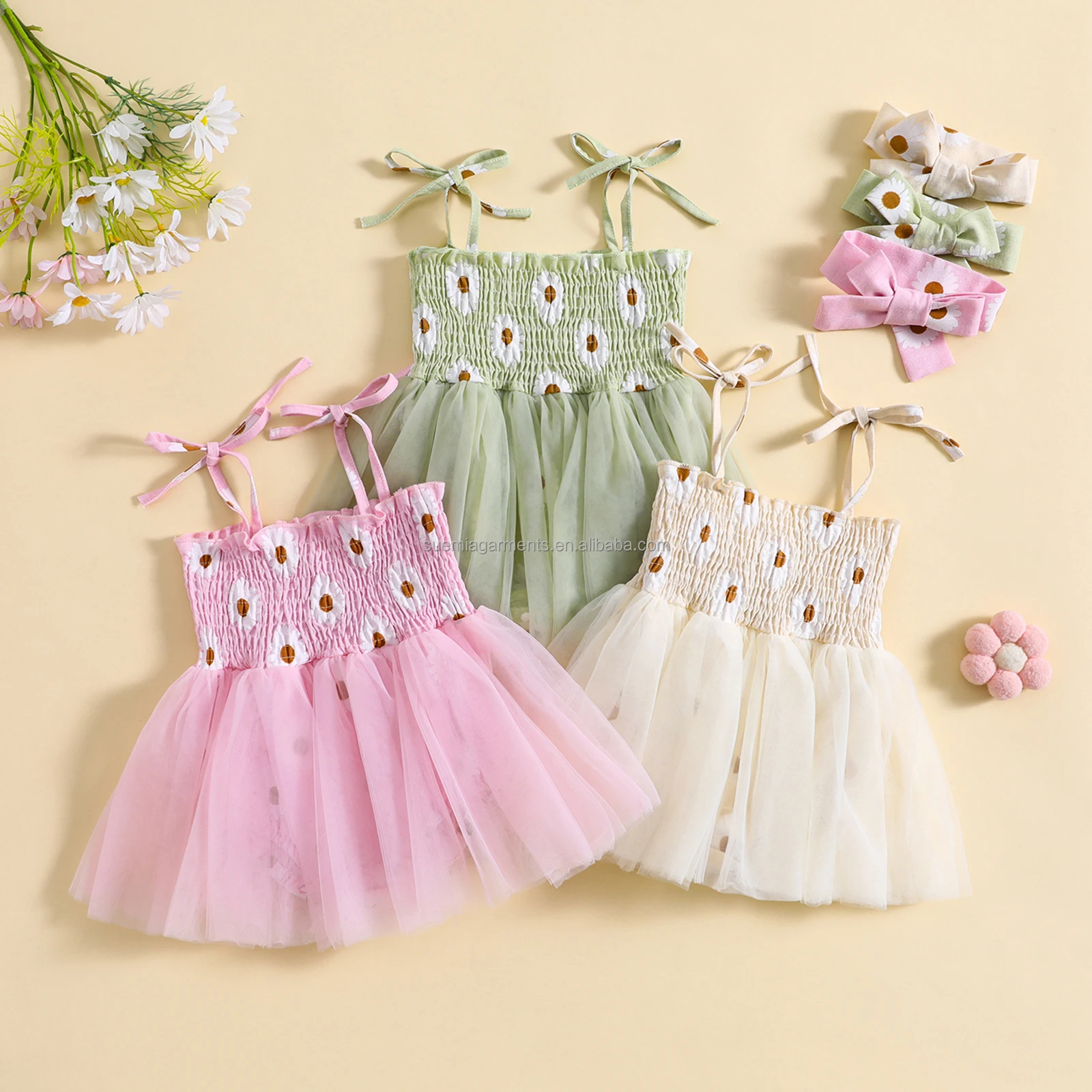 Summer Arrival Baby Girls Sleeveless Cartoon Pattern Tulle Decorated Strap Bodysuit main image 1