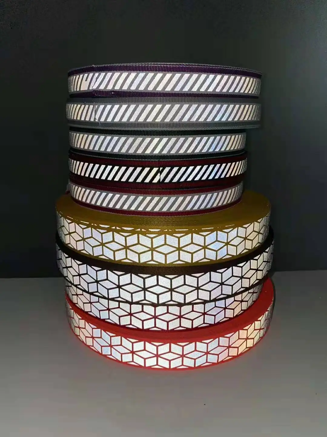 CE EN20471 Reflective Safety Material Ribbons Yellow Silver, Orange Rainbow 100% Polyester to Sew >400 CPL CN;FUJ Sew on WRS