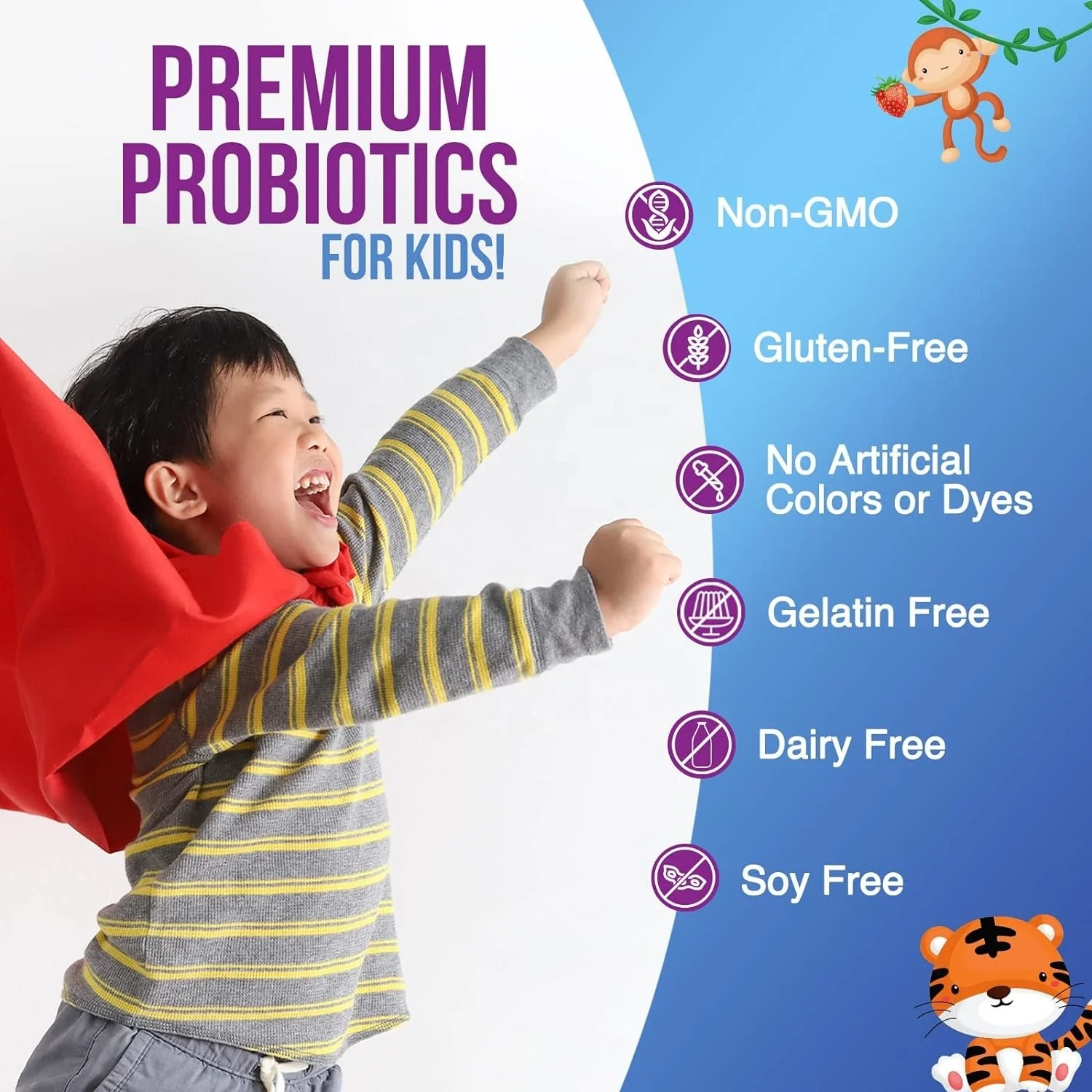OEM Private Label Immune Support and Digestion Sugar Free Hard for Kids Probiotic Children's Probiotics Gummies