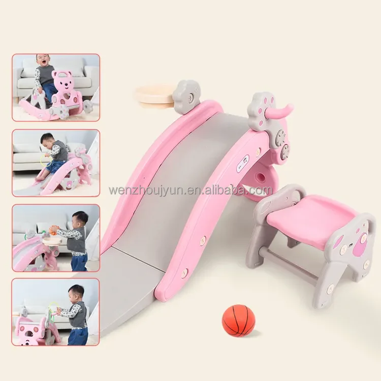 Plastic Multifunctional Slide Combined With Rocking Function Animal Bear Swing Rocking Horse Set With Slide  2-in-1 for Kids