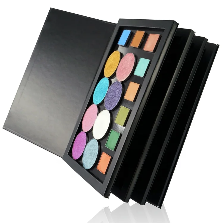 4 Layers Custom Printed Empty Cardboard Magnetic Book with Shimmer Finish New Design Eye Shadow Palette for Dark Skin Tones