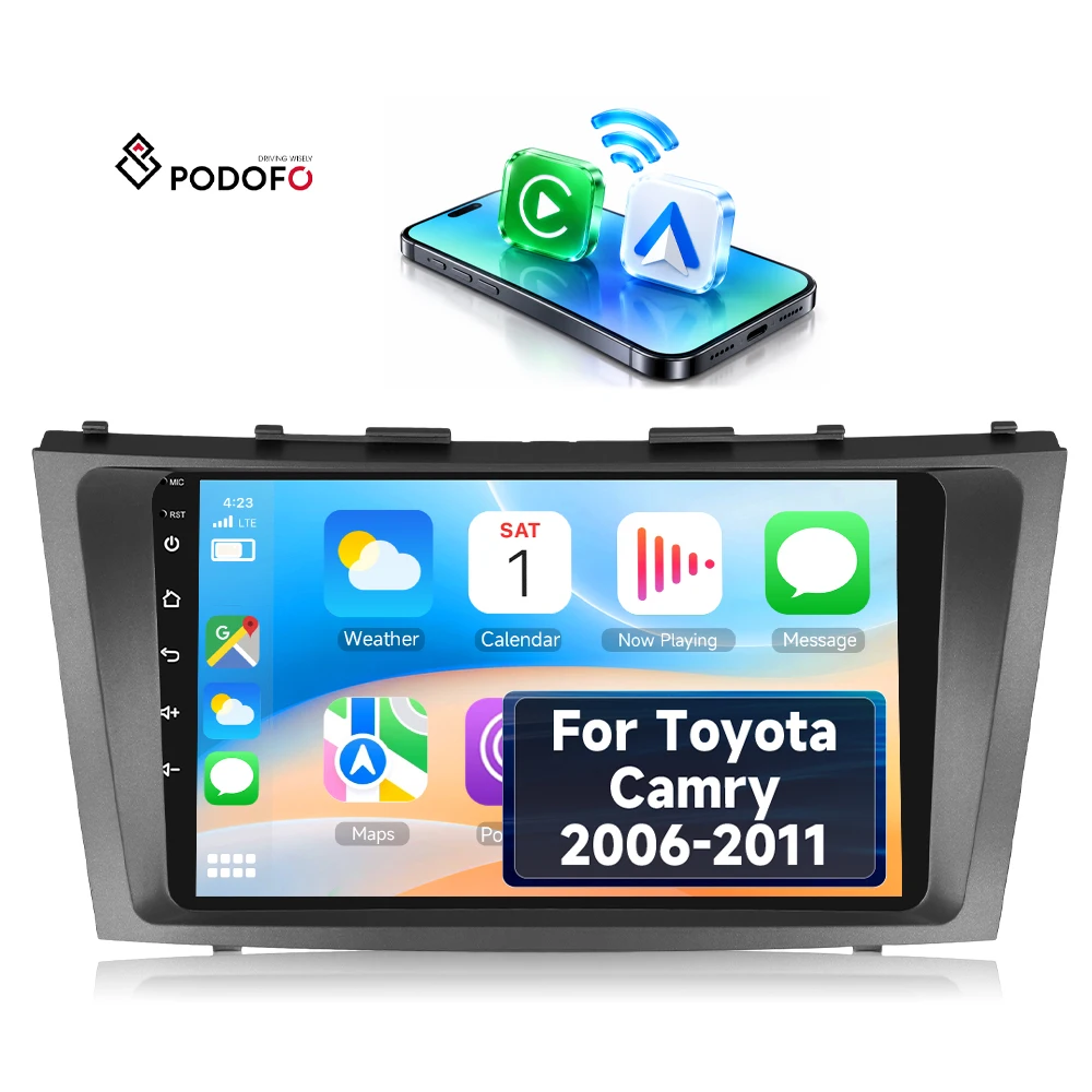 Podofo 9'' Android Car Stereo Wirelessly Carplay/ Android Auto 2+64G for Toyota Camry 2006-2011 GPS/WiFi Wholesale Supplier OEM A8526A4576/A8526