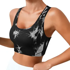 U Neck Breathable High Quality High Support Tie Dye Printed Seamless  Shockproof Yoga Sports Bra for Woman Fitness Sports