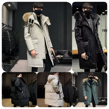 hot Wholesale Customize logo plus size jackets black hoodie Black color Men jacket with hood mens fashion long coat keep warm
