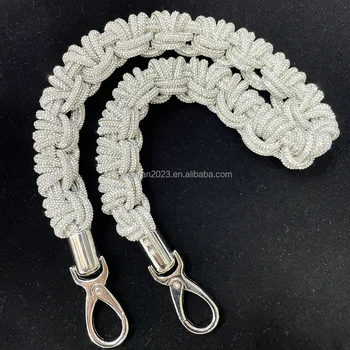 Sp008 custom luxury crystal purse strap braided crossbody bag strap rhinestone hot-fix