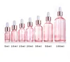 Botellas cuentagotas de vidrio Rosa + anillo de oro rosa + caucho blanco