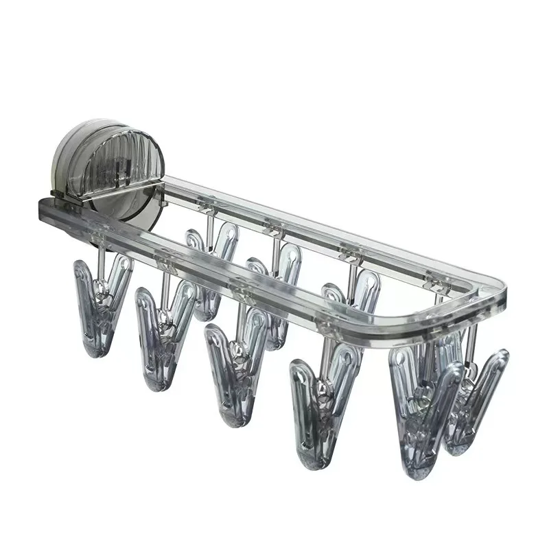 Suction rack multi-clip drying clothes socks free punching wall hanging indoor outdoor balcony multi-function hanger folding