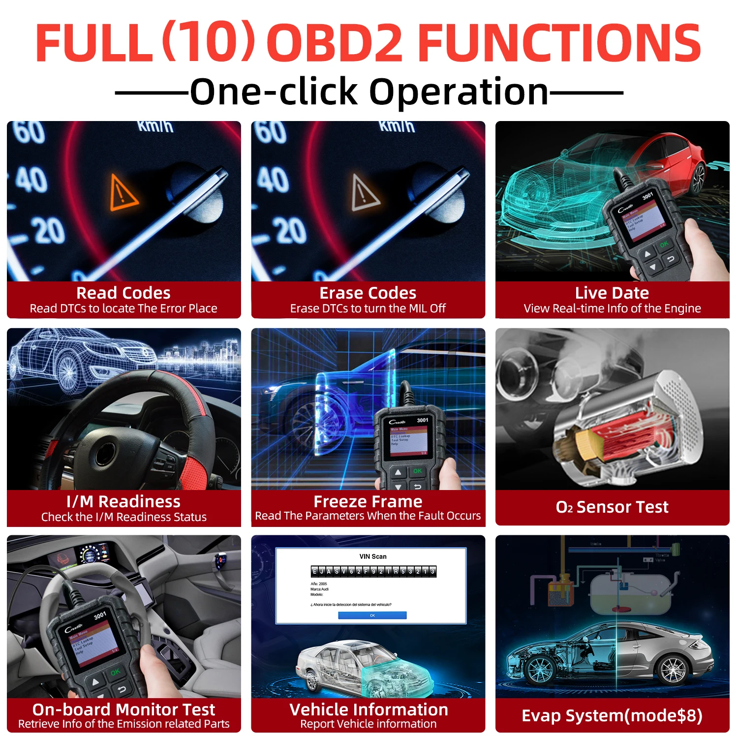 LAUNCH  Creader 3001 Obd2 Scanner Engine Fault Code Reader Mode 6 Can Diagnostic Scan Tool for All Obdii Protocol Cars